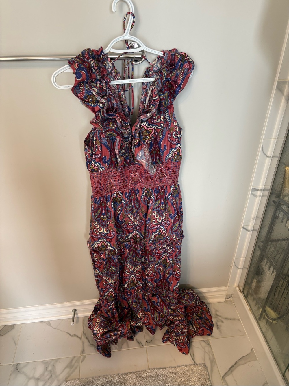Women's Sleeveless Ruffled Maxi Dress in Multicolor Paisley
